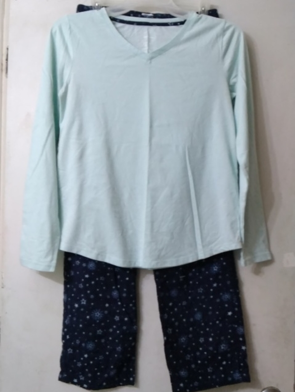 Sonoma PJ Set, Mint Blue Top w/ Navy Starry Pajama Pants Women's Sz Medium